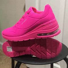 These Fabulous Hot Pink Sneakers Have Air Cooled Memory Foam Inserts. So Stylish That Everyone Will Compliment You On Them! 2 1/2” Heel To Give That Added Height In Your Step. Hot Pink Sneakers, Air Sneakers, Pink Sneakers, Memory Foam, Hot Pink, Athletic Shoes, Size 6, Women Shoes, Heels