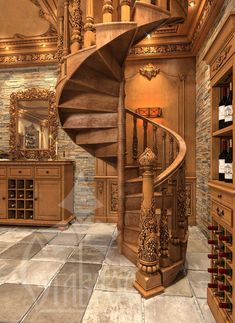 a spiral staircase in the middle of a room