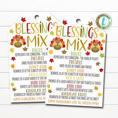 two thanksgiving printable tags with the words blessing, blessing and mix