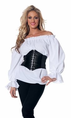 a woman wearing a corset and black pants with an amazon logo on it