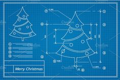 a blueprint drawing of a christmas tree