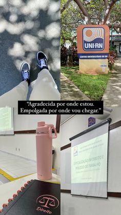 a collage of photos with the caption's in spanish and an image of a person sitting on a bench