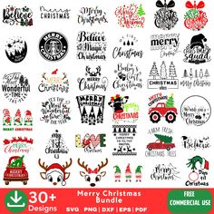 merry christmas bundle for svt and dxf files, includes over 30 designs