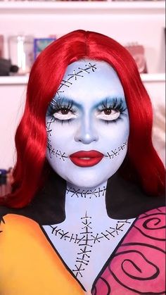 Sally 🎃💋 #makeup #halloweenmakeup #halloweencostume #nightmarebeforechristmas Easy Sally Halloween Makeup, Sally Nightmare Before Christmas Makeup, Sally Patchwork, 1950s Makeup, 2024 Party