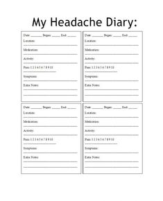 50 Printable Headache Diary Templates [Word, PDF] - PrintableTemplates Headache Chart, Migraine Diary, Headache Tracker, Headache Diary, Medical Printables, Medical Binder, Diary Template, Bullet Journal Mood Tracker Ideas, Bullet Journal Tracker