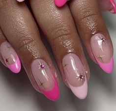 Almond Star Nails, Lovely Nails, Star Nails, Nails Nails, Nail Ideas, Nail Inspo, Almond, Nails, Pink