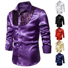 Men Long Sleeve Wedding Dress Shirt Soft Comfortable Satin Business Shirt Men England Style Sequin Formal Shirt Men TopsShirts Type: Dress ShirtsSleeve Length(cm): FullMaterial: PolyesterPattern Type: PatchworkClosure Type: Single BreastedCollar: Turn-down CollarStyle: FormalSleeve Style: Regular Business Shirts Men, Wedding Dress Shirt, Silk Shirt Men, Sequins Blouse, Prom Costume, Patchwork Fashion, Sequin Shirt, 70s Disco, Slim Fit Dress Shirts