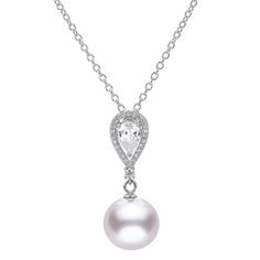 Sparkling white topaz stones adorn this freshwater cultured pearl drop necklace, making it a luminous accessory for every occasion. Sparkling white topaz stones adorn this freshwater cultured pearl drop necklace, making it a luminous accessory for every occasion. Clasp: lobster-claw Nickel free Metal: sterling silver Chain length: 20 in. + 2-in. extender Packaging: boxed Plating: rhodium Finish: polished Pendant size: 1.1 in. x 0.45 in. Chain type: cableSTONE DETAILS Stone type: white topaz Tota Teardrop Pearl Necklace With Gemstone, Elegant Pearl Drop Necklace With Cubic Zirconia, Elegant Cubic Zirconia Necklace With Pearl Drop, Teardrop Pearl Gemstone Necklaces, Pearl Teardrop Gemstone Necklaces, Teardrop Pearl Necklaces With Gemstones, Elegant Sterling Silver Pearl Necklace With Teardrop Pendant, Elegant Sterling Silver Teardrop Pendant Pearl Necklace, Luxury Pear-shaped Pearl Drop Necklace