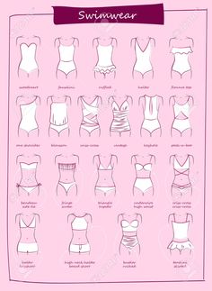 the different types and sizes of swimsuits for women on pink background stock photo