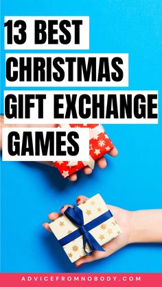 two hands exchanging gifts with the text, 13 best christmas gift exchange games