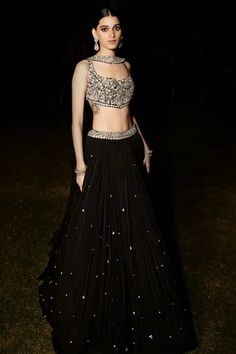 Shop for Matsya Black The Giovane Roman Lehenga Set for Women Online at Aza Fashions Flowy Lehenga, Black Lengha, Black Lehenga, Diwali Outfits, Black Indians, Zardozi Embroidery, Indian Dresses Traditional, Traditional Indian Outfits, Ghagra Choli