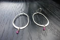 Ruby Rustic sterling Silver Hoop Earrings Artisan Sterling silver Genuine Ruby gem stone Ready to ship Silver Dangle Hoop Earrings With Gemstones, Sterling Silver Gemstone Hoop Earrings, Silver Hoop Earrings With Gemstone, Silver Small Hoop Earrings With Gemstone, Silver Gemstone Hoop Earrings, Silver Gemstone Small Hoop Earrings, Silver Hoop Jewelry With Gemstone, Silver Gemstone Hoop Jewelry, Lapis Pendant