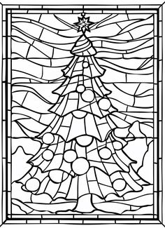 a stained glass window with a christmas tree