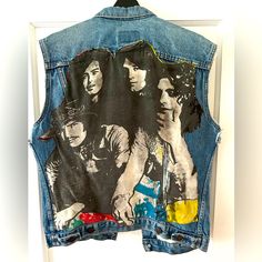 Led Zeppelin. Levis Denim. Size Large Retro Blue Denim Vest For Fall, Edgy Blue Denim Jacket With Pockets, Battle Vest, Levis Jacket, Levis Denim, Clothes Ideas, Led Zeppelin, Levis Men, Zeppelin