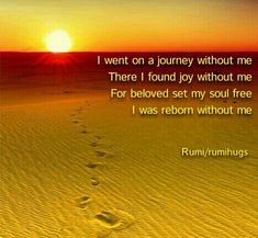 a sunset with footprints in the sand and a quote from rumi / humlings