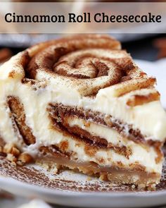 a cinnamon roll cheesecake on a plate