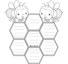 two bees sitting on top of a honeycomb with the word bee in it's center