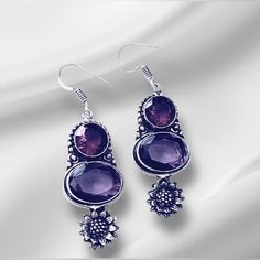 Amethyst Gemstone Jewelry Earrings 925 Silver Plated Handmade Thanks For Visiting My Boutique Silver Amethyst Drop Crystal Earrings, Silver Amethyst Drop Earrings, Pierced Amethyst Crystal Earrings, Silver Gemstone Crystal Earrings, Silver Crystal Earrings With Natural Stones, Gemstone Jewelry Earrings, Amethyst Earrings, Plate Size, Amethyst Gemstone