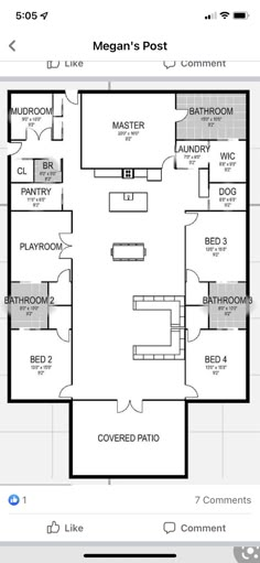 the floor plan for a house with two rooms and one bedroom on each side, which is