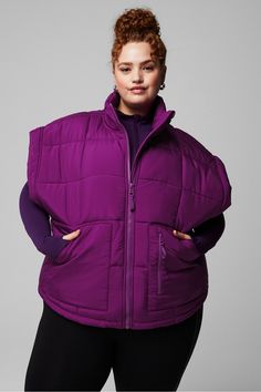 Cloud Nine Oversized Puffer Vest Fabletics purple female Activewear >> Womens >> Jackets & Outerwear >> Jackets plus Everyday Water-Resistant Purple Athleisure Outerwear For Outdoor, Winter Nylon Outerwear For Workout, Purple Stretch Outerwear For Fall, Purple Sports Outerwear For Fall, Purple Winter Workout Outerwear, Winter Workout Purple Outerwear, Winter Workout Outerwear In Purple, Casual Purple Puffer Jacket For Fall, Sporty Purple Outerwear For Cold Weather