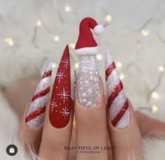 Red And White Christmas Nails, White Christmas Nails, Festive Nail Designs, Red And White Christmas, Sparkle Nails