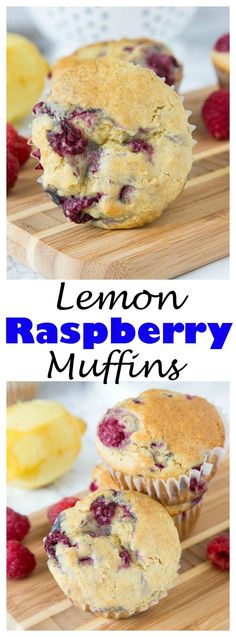 lemon raspberry muffins on a cutting board