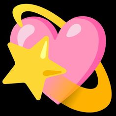 a pink heart with a yellow star on it's side and a ring in the middle