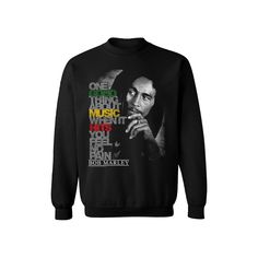 You won't worry about a thing in this Bob Marley good music graphic sweatshirt. You won't worry about a thing in this Bob Marley good music graphic sweatshirt. Crewneck Long sleevesFABRIC & CARE Cotton, polyester Machine wash Imported Size: XXL. Color: Black. Gender: male. Age Group: adult. Material: Cotton Blend. Bob Marley Lyrics, Music Sweatshirts, Music Hits, Sweatshirt Crewneck, Graphic Crewneck Sweatshirt, Bob Marley, Graphic Crewneck, Fun To Be One, A Thing