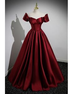 10% off now! simple satin burgundy long ballroom evening gown with short sleeves online. Sheprom offers formal, party, casual & more style dresses to fit your special occasions. Formal Dresses For Ball, Prom Dresses For 11-12, Crimson Ball Gown, Dark Red Flowy Dress, Red Satin Ball Gown, Elegant Ball Gowns Evening Dresses, Dark Red Dress Long Elegant Classy Ball Gowns, Deep Red Dress Formal, Red Party Dress Classy