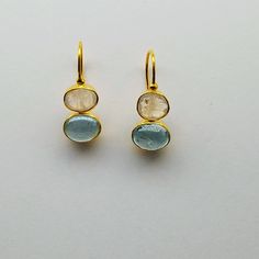 14KT GOLD HANDCRAFTED MOONSTONE AQUAMARINE Handmade Gold Aquamarine Earrings, Gold Aquamarine Gemstone Earrings, Gold Aquamarine Drop Earrings, Handmade Gold Earrings With Blue Topaz, Seaglass Jewellery, Silversmithing Jewelry, Shell Choker, Fantasy Wardrobe, Aquamarine Earrings