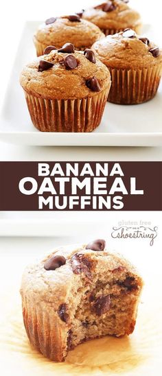 banana oatmeal muffins with chocolate chips on the top and bottom