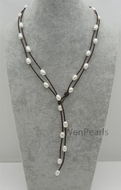 "Leather is 2 mm thick, baroque pearl,high luster pearl. please select necklace length. Note: show picture is 30 inches length Back to Other Jewelry Section 01: \"Tahitian,Akoya,Sea Pearl\" Section: https://www.etsy.com/shop/WenPearls?section_id=15806339 02: \"Potato/Near Round Pearl\" Section: https://www.etsy.com/shop/WenPearls?section_id=16378067 03: \"Round Pearl\" Section: https://www.etsy.com/shop/WenPearls?section_id=16163245 04: \"Rice/Oval/Teardrop Pearl\" Section: https://www.etsy.com/ Adjustable Pearl White Lariat Necklace, Adjustable Lariat Pearl White Necklace, Pearl Leather Necklace, Leather Pearl Jewelry, Leather Pearl Necklace, Leather Jewellery, Necklace Leather, Cord Jewelry, Pearl Leather