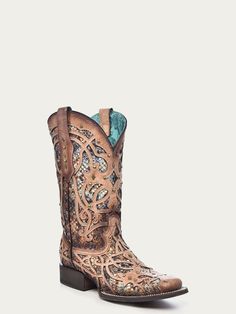 Western-themed Boots With Patina And Round Toe, Western Multicolor Leather Boots, Corral Glitter Inlay Boots, Corral Boots Womens, Square Toe Cowboy Boots, Corral Boots, Bone Color, Boot Companies, Heel Caps