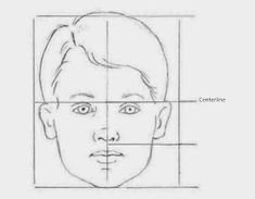 a drawing of a man's face with the center line in front of it