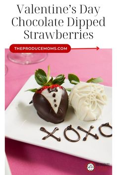 valentine's day chocolate dipped strawberries on a plate with the words xoxo