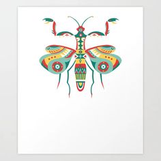 an art print with a colorful insect on it's back and the words, i love