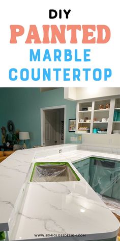 a counter top with the words diy painted marble countertop in front of it