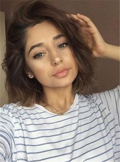 Glossy Shoulder Length Nature Straight Human Hair Lace Front Wig 10 Inches Longbob Hair, Penteado Cabelo Curto, Cute Hairstyles For Short Hair, Front Lace Wigs Human Hair, Straight Human Hair, Natural Lashes, Hair Dos, Bobs Haircuts, Pretty Hairstyles