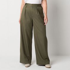 This pair of a.n.a women's wide-leg trousers is an ultra-chic style that's perfect for the office or a classy brunch look. Made from a cotton-twill blend, these trousers have a pleated front, a relaxed-fit, multiple pockets and a button-zip fly. Wear them with a fitted top. Front Style: Pleated FrontClosure Type: Button & ZipperFit: Relaxed FitPockets: 2 Back Slip Pockets, 2 Side Slip PocketsRise: At WaistFiber Content: 65% Tencel Lyocell, 24% Cotton, 11% LinenFabric Description: TwillLining: Pa Cheap Solid Color Full Length Wide Leg Pants, Cheap Wide Leg Pants In Solid Color, Cheap Non-stretch Wide Leg Pants In Solid Color, Cheap Wide Leg Work Pants, Cheap Solid Color Wide Leg Pants For Work, Classy Brunch, Green Wide Leg Pants, Trousers Women Wide Leg, Straight Trousers