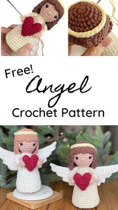 two crocheted angel ornaments with text overlay that says free angel crochet pattern