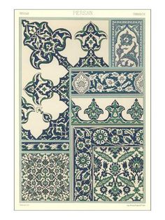 an ornate tile design in blue and white with different designs on the tiles, including flowers