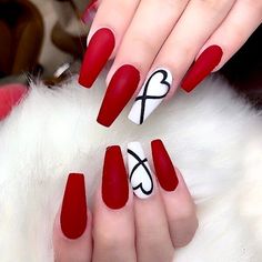 Soulmate-valentines Day Nails-heart Nails-red Nails-long Short | Etsy South Africa Nails Charms, Red And White Nails, Red Acrylic Nails, Nails Valentines, White Nail Art