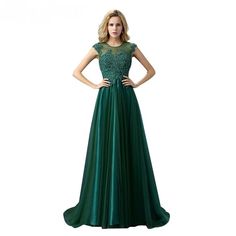 Green A-line Embroidery Court Train Long Evening Dress - Uniqistic.com Elegant Embroidered A-line Evening Dress, Elegant Embroidered A-line Maxi Dress, Elegant Green Evening Dress With Floral Embroidery, Embroidered Fitted A-line Evening Dress, Green Mother Of The Bride Dress For Banquet, Elegant Green Dress With Floral Embroidery, Embroidered Evening Dress For Prom, Embroidered A-line Evening Dress For Party, Embroidered A-line Evening Dress