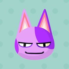 a purple cat with big eyes and an angry look on it's face, against a blue background