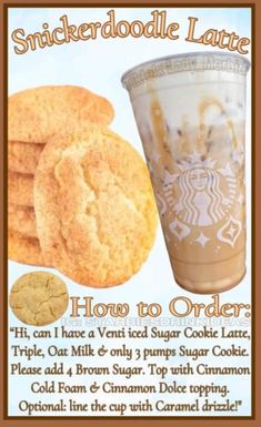 an advertisement for a coffee drink and cookies