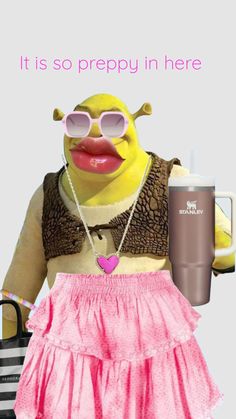 a cartoon character with sunglasses and a pink skirt