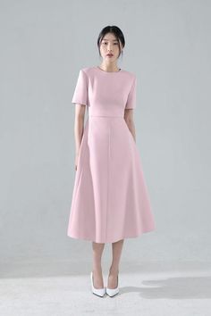 Feryn Round Neck Dress | MEAN BLVD Sleek A-line Midi Dress With Flattering Silhouette, Plain Solid Dress For Evening, Simple Solid Color Evening Dress, Office Midi Dress In Solid Color, Elegant Fitted Plain Dress, Elegant Knee-length Plain Dresses, Elegant Plain Dresses For Work, Elegant Plain A-line Midi Dress, Chic Fitted Plain Midi Dress