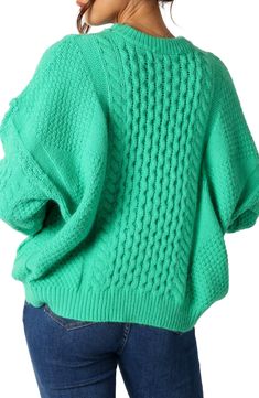 A mix of classic stitches adds modern charm to this textural pullover sweater in an oversized fit. Crewneck Long sleeves 70% acrylic, 30% nylon Hand wash, dry flat Imported Chunky Green Sweater, Oversize Sweater, Green Sweater, Sweaters Oversized, Bentley, Pullover Sweater, Pullover Sweaters, Top Brands, Hand Wash