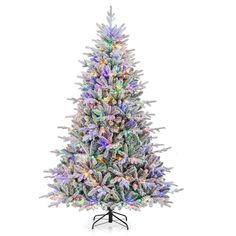 a white christmas tree with multicolored lights