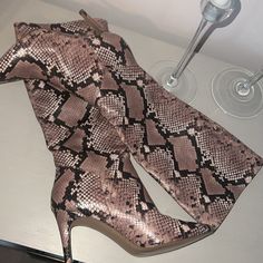 Like New, Never Worn! Faux Leather, Stiletto Heel (3 Inches), True Statement Boot. Pair With A Monochrome Fit To Make The Shoes The Star. Pink Snake, Shoes Steve Madden, Blair Waldorf, Heel Boots, High Heel Boots, Steve Madden Shoes, Stiletto Heel, Shoes Heels Boots, The Star